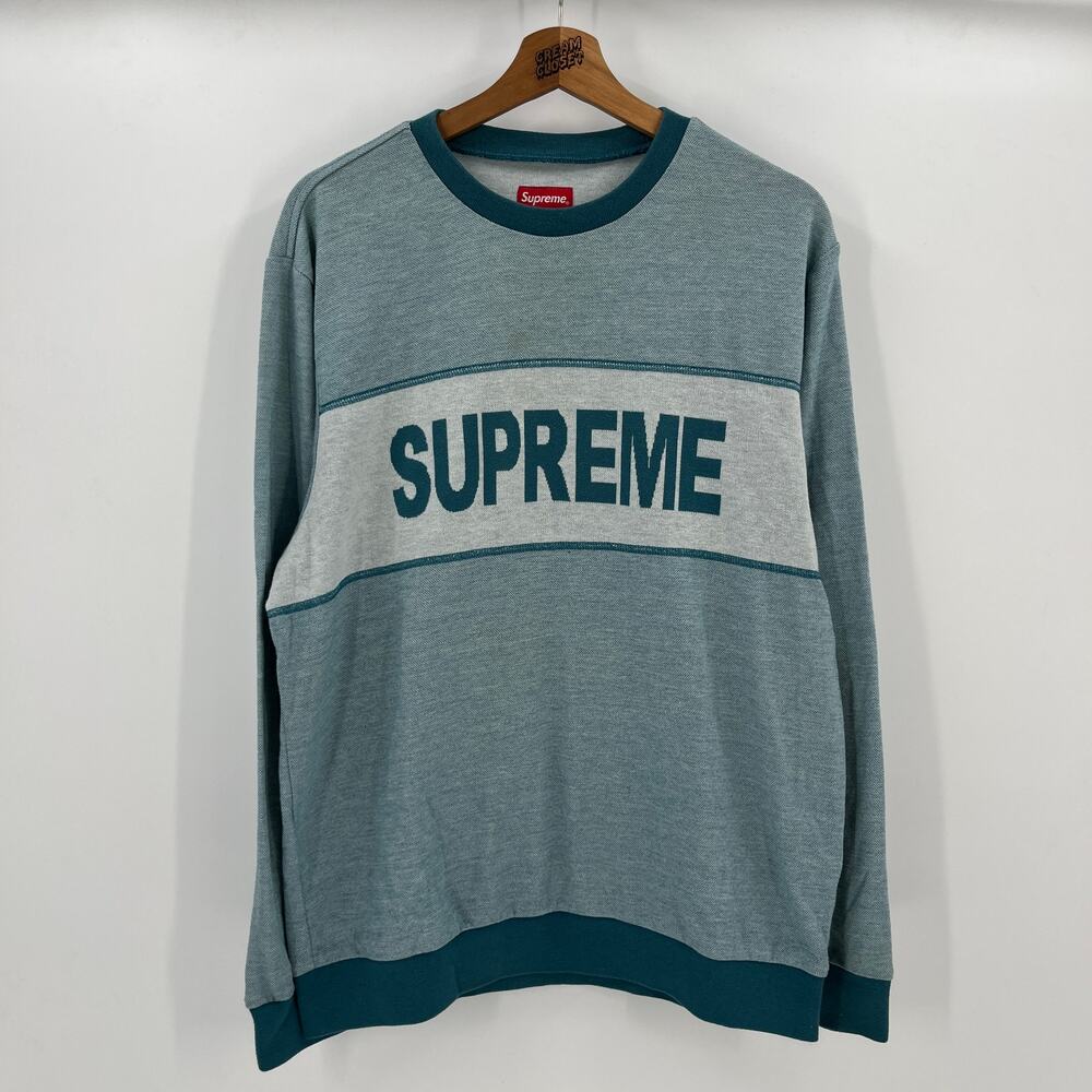 SS17 2017 Supreme NYC Tonal Stripe Logo Crewneck in Teal L